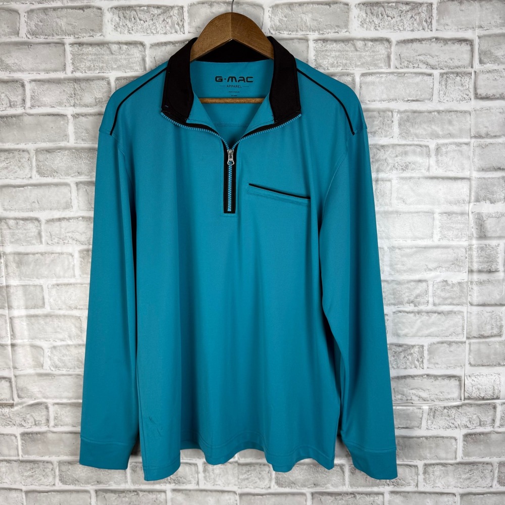 G-Mac Apparel Mens Teal Blue Quarter Zip Pullover Long Sleeve Golf Shirt Large